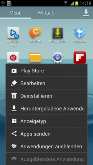 Abbildung 8: Im von Samsung entwickelte TouchWiz-Launcher lassen sich Apps beliebig anordnen oder auch ausblenden.