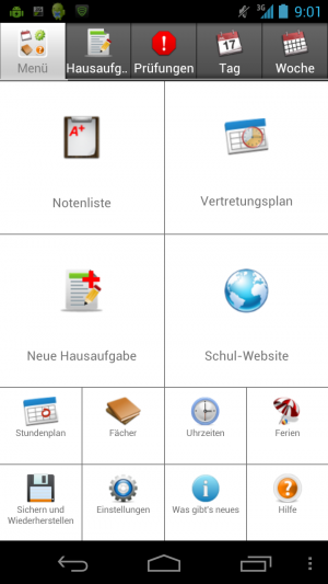 Abbildung 3: Die App Hausaufgaben bietet auch Notenlisten, Stundenplan und verschiedene Terminübersichten.