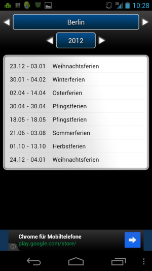 Abbildung 5: Mit der App Feiertage nie mehr Ferien und Feiertage vergessen.
