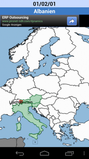 Abbildung 16: Europakarte der App Poltische Karte. Falsch zugeordnete Länder sind rot markiert.