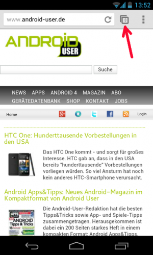 100 offene Reiter findet Chrome unter Android so richtig lustig.