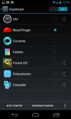 Seit Android 4.2 kann man das Android Easter Egg auch als Daydream nutzen.