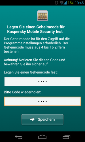 Abbildung 2: Die Einstellungen von Kaspersky Mobile sind durch ein Kennwort geschützt.