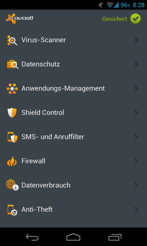 Abbildung 5: Die Funktionen von Avast sind in selbsterklärende Kategorien unterteilt.