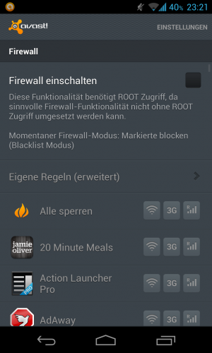 Abbildung 6: Die Firewall bietet Root-Usern einen echten Mehrwert zur Kontrolle des Datenvolumens.