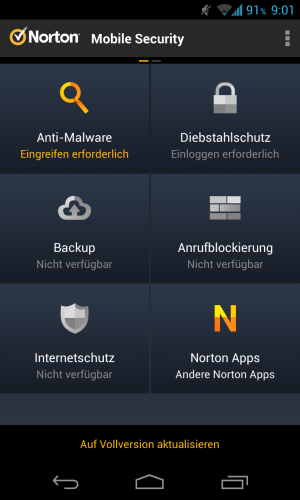 Abbildung 7: Die Norton-Oberfläche erinnert stark an die PC-Version der Software, ist jedoch gut zu bedienen.