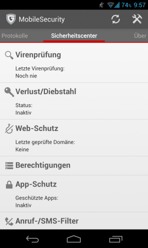 Abbildung 13: G Data Mobile Security 2 hält sich strikt an die Design-Richtlinien von Google.