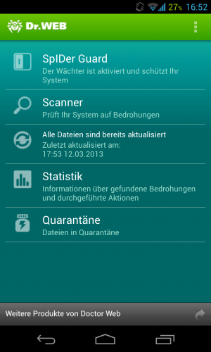 Abbildung 19: Das frische Design von Dr. Web bringt alle Funktionen gut rüber. Viele sind es aber nicht.