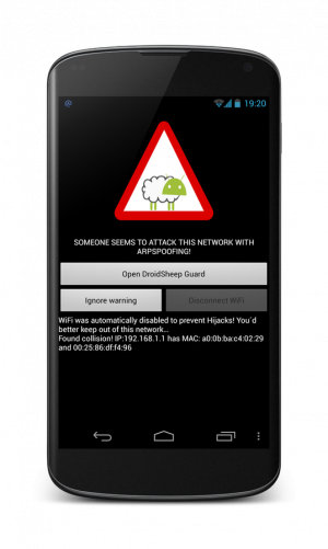 Abbildung 5: DroidSheep Guard merkt, wenn in einem freien WLAN etwas nicht mit rechten Dingen zugeht.
