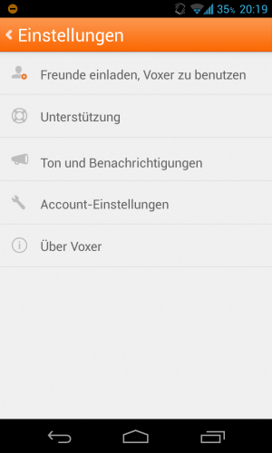 Abbildung 2: Die Optionen der Voxer Applikation sind nicht gerade komplex und beschränken sich auf simple Benachrichtigungs- und Accounteinstellungen.