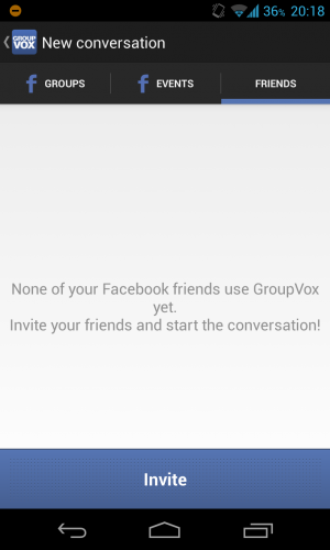 Abbildung 5: Neue Freunde lassen sich ohne großen Umfang einladen. Auch vorhandene Facebook Gruppen finden in GroupVox Verwendung.
