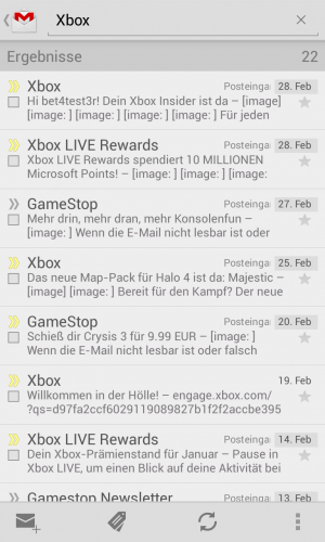 Abbildung 4: Google wäre nicht Google, wenn die Gmail-App keine gute eingebaute Suche hätte.