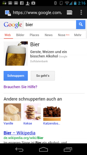 Zu vielen Suchbegriffen bietet Google nun das Feld "Schnuppern" an.