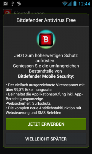 Der kostenlosen Virenscanner dient als Einstieg zu Bitdefender Mobile Security.