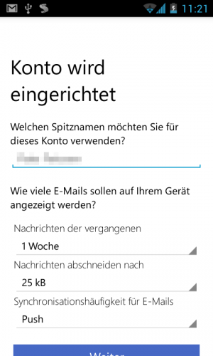 Wie bei Gmail stehen Ihnen verschiedene Optionen zur Synchronisierung zur Verfügung.