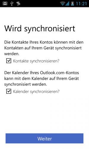 Outlook synchronisiert auch die Kontakte und Termine.