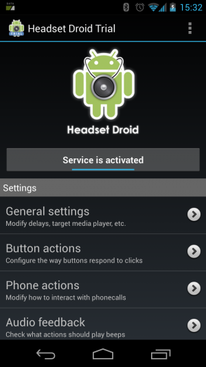 Der Headset Droid klinkt sich in Steuerung über die Headset-Tasten ein.