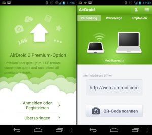 Nach wie vor sieht AirDroid auf dem Handy selber eher sparnatisch aus.