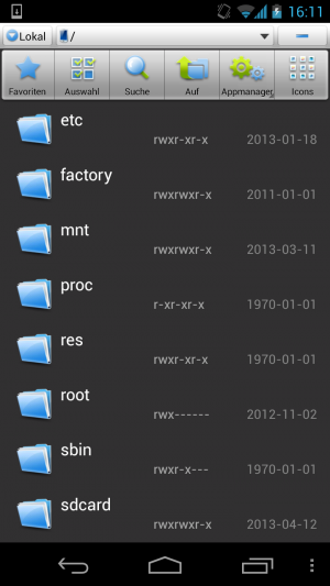 Abbildung 3: Auf einem gerooteten Android-Smartphone sehen Sie sämtliche Verzeichnisse des Dateisystems. So sind auch Gemeinsamkeiten mit Linux zu erkennen.
