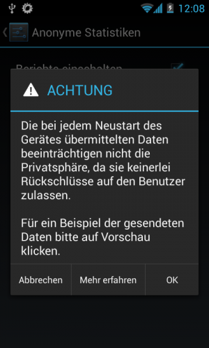 Abbildung 5: CyanogenMod sammelt in Zukunft automatisch anonymisisert Daten über seine User.