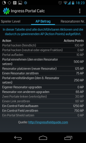 Abbildung 6: Die App Ingress Portal Calc bietet am meisten Informationen rund um Ingress herum.