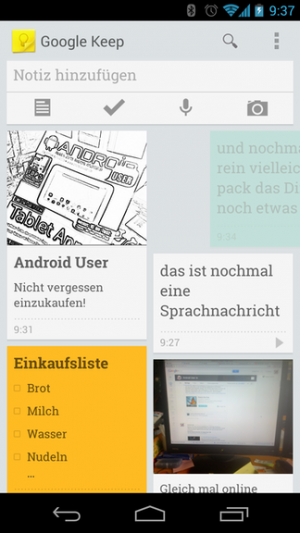 Abbildung 1: Keep speichert Texte, Bilder, Spracheingaben oder Liste als kleine Notizzettel.