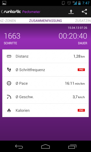 Abbildung 5: Der Schrittmesser von Runtastic protokolliert Ihre Spaziergänge.