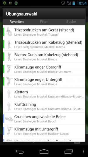 Abbildung 2: Fitframe verfügt über eine recht umfangreiche Übungsauswahl.