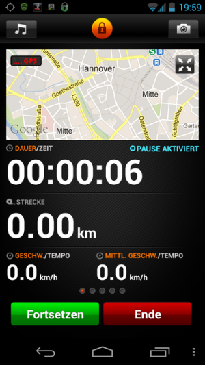 Abbildung 9: Dank der übersichtlichen Seite bei Sports Tracker sehen Sie nicht nur, wo Sie sich gerade befinden, sondern können direkt Fotos und Videos machen und auf Ihre Musiksammlung zugreifen.
