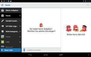 Astrid auf einem Android-Tablet synchronisiert sich mit dem Web.