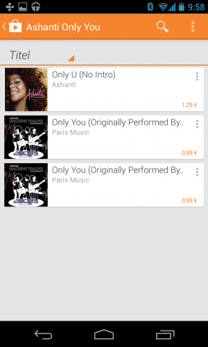 Neben dem richtigen Treffer (oben) zeigt Google Play auch ähnliche Tracks an.