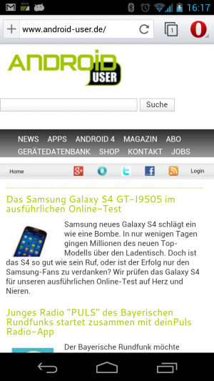 Wie gewohnt stellt Opera Webseiten ohne Probleme dar.