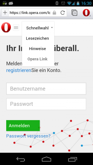Opera Link findet nur als Webseite im Browser statt.