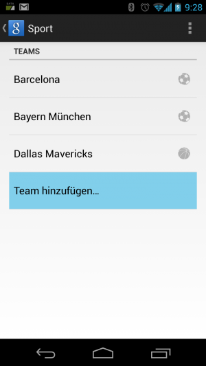 Unter der Auswahl Sport fügen Sie letztendlich Ihre Teams ein.