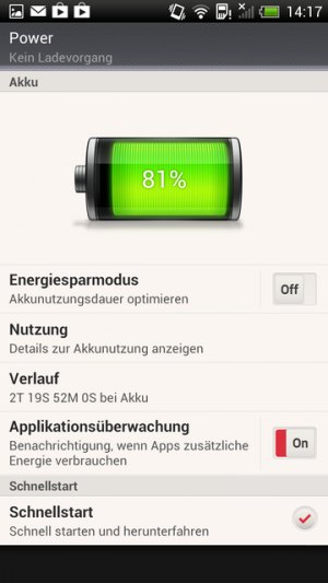 Nach zwei Tagen immer noch 80 Prozent Akku: so sollte die Anzeige bei Wenignutzung aussehen.