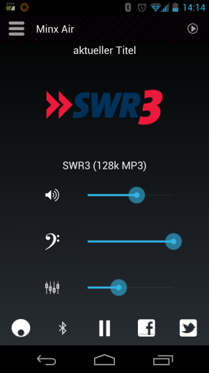 Abbildung 4: Über die App regeln Sie auch den Klang der Anlage oder schalten in den Bluetooth-Modus um.