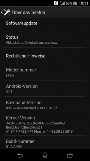 Abbildung 3: Seit März arbeitet Android 4.1.2 unter der Haube des Xperia V.