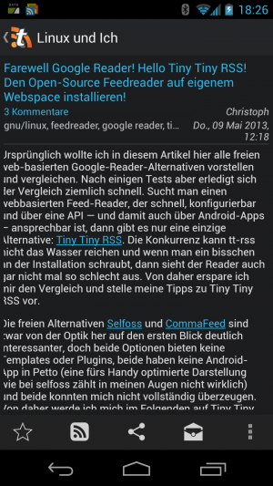 Abbildung 5: Tiny Tiny RSS ersetzt bei mir den von Google abgeschossenen Google Reader.
