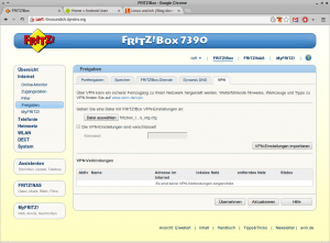 Abbildung 6: Die über den Assistenten erzeugte VPN-Konfiguration muss in die FRITZ!Box importiert werden.