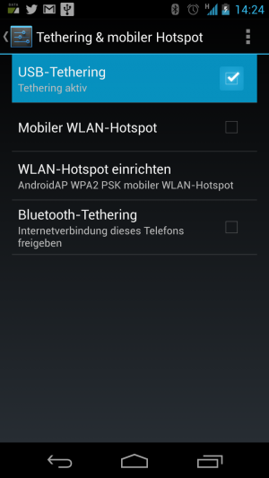 Abbildung 2: Für das Streamen des Videos über USB-Kabel müssen Sie das USB-Tethering aktivieren.