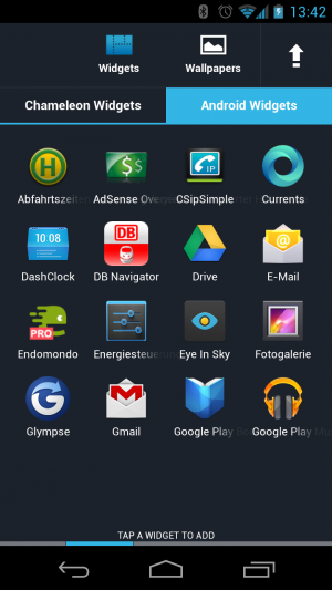 Abbildung 4: Chameleon differenziert in der Auswahl zwischen seinen eigenen und den Android-Widgets.