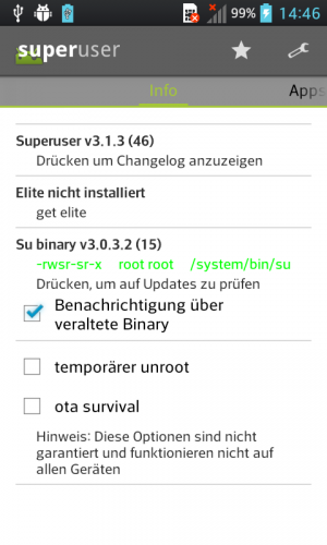 Abbildung 14: Die Superuser-App regelt den Zugriff auf die nun erweiterten Rechte des Handys.