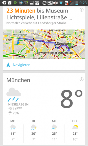 Abbildung 2: Google Now bringt mit seinen "Cards" nutzerrelevante Informationen auf den Bildschirm.