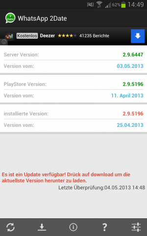 Abbildung 4: Whatsapp2date hat ein neuere Version von Whatsapp auf der Website des Herstellers entdeckt.