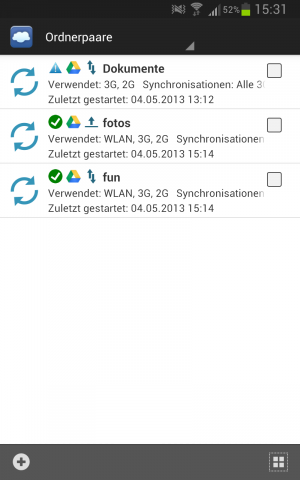 Abbildung 5: FolderSync regelt die automatische Synchronisation von Verzeichnissen mit diversen Cloud-Diensten.