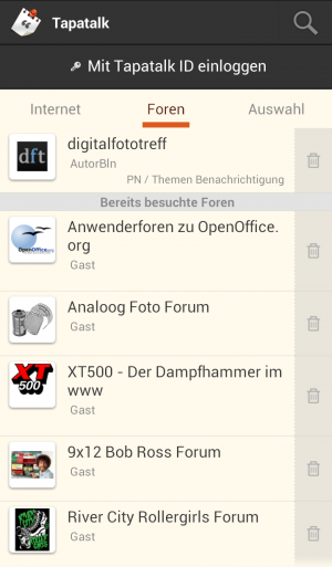 Abbildung 6: Von Bob Ross bis OpenOffice finden sich viele interessante Foren bei Tapatalk.