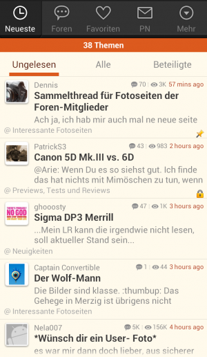 Abbildung 7: Die Navigation mit Tapatalk ist einfach und übersichtlich. Man kann sehr schnell durch die Beiträge blättern.
