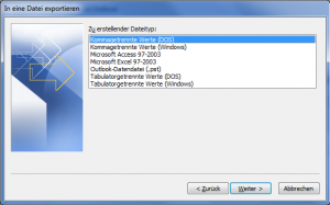 Abbildung 3: Am besten speichern Sie die Kontaktdaten als kommagetrennte Werte oder in einer Excel-Datei.