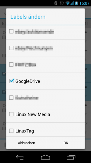 Wählen Sie hier nun das GoogleDrive-Label aus, und warten ein paar Minuten ab.