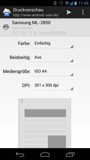 Beim Erstellen des Druckauftrags bietet Ihnen Cloud Print verschiedene Optionen an.